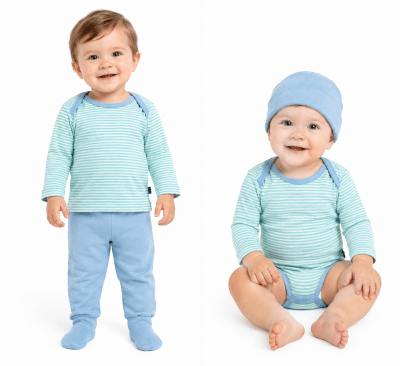 Conjunto ajuar caffarena manga larga celeste para bebés - Pack 4 unidades