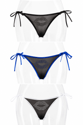 Colaless de malla transparente diseño labios en piedras para mujer - Pack 12 unidades