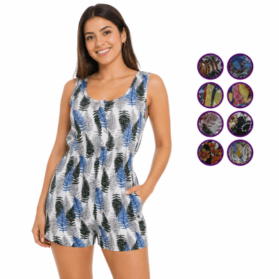 Enteritos cortos elásticado en cintura estampados para mujer - Pack 6 unidades1