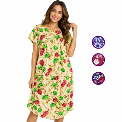 Vestido tipo bata mangas médium estampados flor para señora - Pack 6 unidades