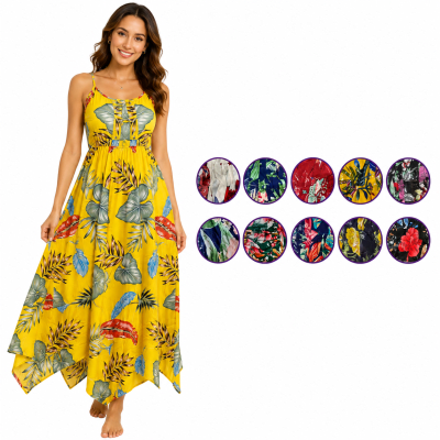 Vestidos verano estampado hojas 3 apliques para mujer - Pack 6 unidades