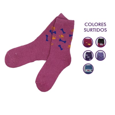 Calcetas juvenil larga de toalla diseño y colores surtidos - Pack 12 unidades