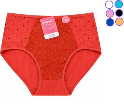 Calzón algodón acanalado encaje y puntos para mujer - Pack 12 unidades