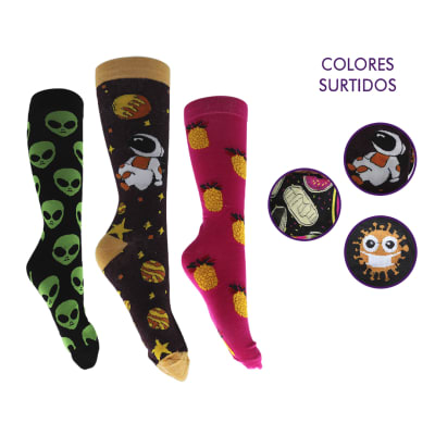 Calceta largo algodón bambú diseños divertidos para mujer - Pack 12 Unidades1