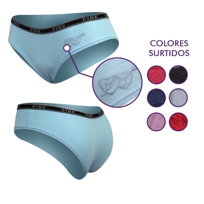 Calzón diseño pink y corazon bordado colores lisos para mujer - Pack 12 unidades1