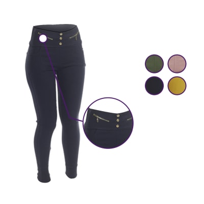 Calza pitillo con botones y cierres color liso para mujer - Pack 6 unidades