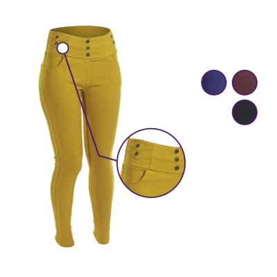 Calza con botón y cierro tipo jeans color surtido para mujer - Pack 6 unidades