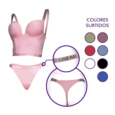 Conjunto lencería tipo crop top y colaless para mujer - Pack 6 unidades