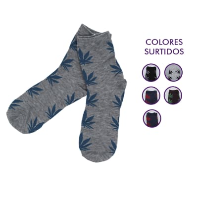 Calcetas media caña de algodón hojas cannabis para hombres - Pack 12 unidades