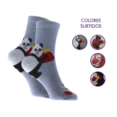 Calcetas media caña de algodón diseños panda para mujer - Pack 12 unidades