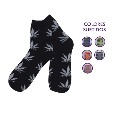 Calcetas Media Caña Diseño Hojas Cannabis Para Mujer - Pack 12 Unidades