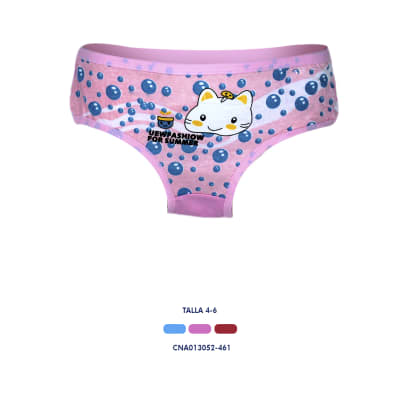 Calzón de algodón con diseños de Burbujas y Gatita para niñas x3 talla 4-6 ref 0130