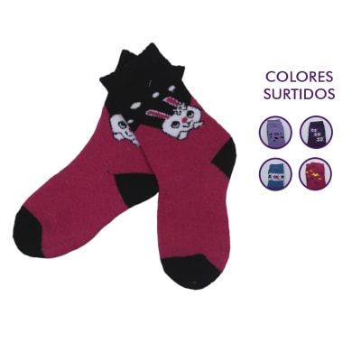 Calcetas media caña de toalla diseño surtidos para niñas - Pack 12 unidades