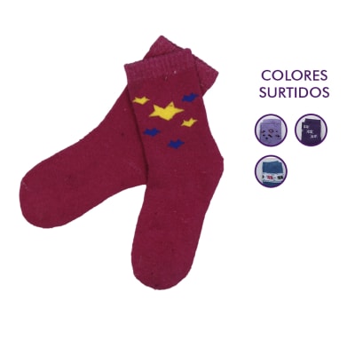 Calceta larga de toalla color y diseños surtidas para niñas - Pack 12 unidades