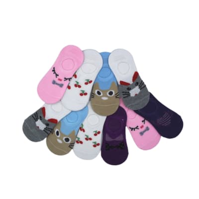 Calcetas tipo panchita algodón caritas de gato y cherry para niñas - Pack 12 unidades