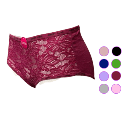 Calzón de algodon color liso encaje frontal para mujer - Pack 12 unidades