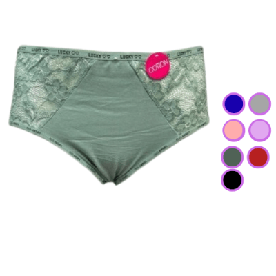 Calzón de algodón color liso medio encaje para mujer - Pack 12 unidades