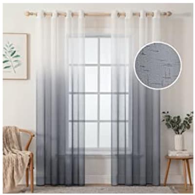 Set de cortinas visillos degradado en blanco y gris - Pack 2 paños