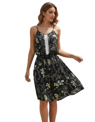 Vestidos de tirantes estampado floral y detalle encaje al frente para mujer - Pack 6 unidades1