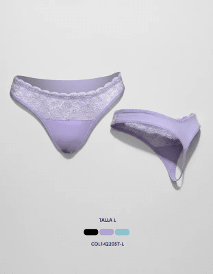 Colaless de encaje y algodón en parte inferior para mujer - Pack 3 unidades1