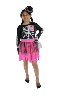 Disfraz infantil de Halloween esqueleto con tutu rosado para niña - Pack 1 unidad