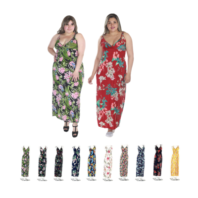 Vestido largo estampado sin mangas cuello V para mujer - Pack 3 unidades1