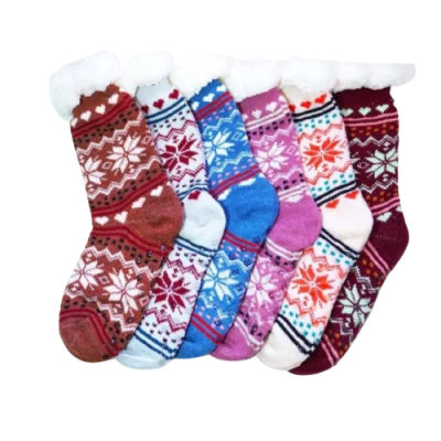 Calcetas de chiporro largas diseños de flor y copos para mujer - Pack 12 unidades
