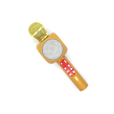 MICRÓFONO KARAOKE COLOR ORO CON LUCES POR UNIDAD1