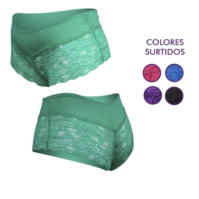 Pantaleta Con Encaje Y Pretina Lisa Para Mujer - Pack 12 Unidades