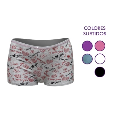 Pantaletas algodón estampadas I Love You para mujer - Pack 12 unidades