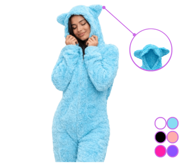 Pijamas chiporro enterito 2 orejas cierre y corazón surtidos para mujer - Pack 1 unidad1