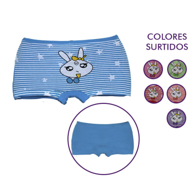Pantaletas juveniles diseños de rayas y conejos para niñas - Pack 3 unidades