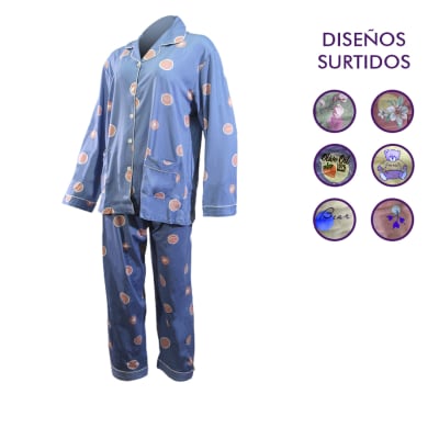 Pijama de algodón premium manga larga con estampados para mujer - Pack 1 unidad