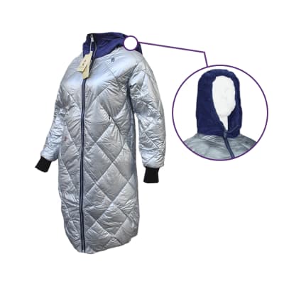 Parka De Color Plateado Con Gorro Morado Para Mujer  - Pack 1 Unidad