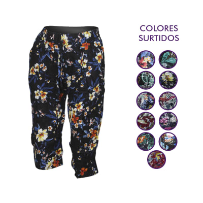 Pantalón de verano 3/4 con bolsillos diseños surtidos para mujer - Pack 3 unidades