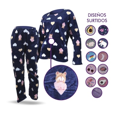 Pijama polar Conjunto 2 Piezas Diseños Sujetos A Disposición Para Mujer - Pack 3 Unidades1
