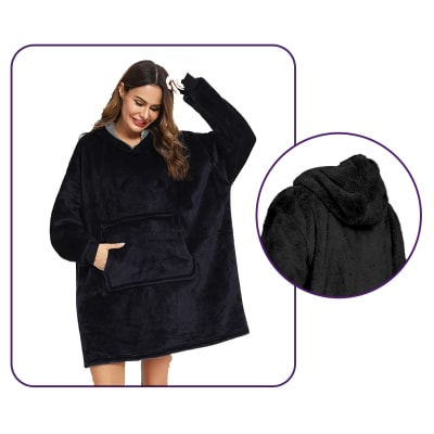 Polerón Sherpa Unisex Con Capucha En Color Negro - Pack 1 Unidad1