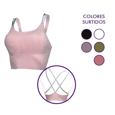 Top crop sin costura con relleno y escote para mujer - Pack 6 unidades1