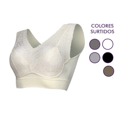 Petos de encaje con relleno color surtido para mujer - Pack 3 unidades