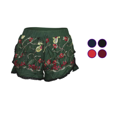 Short tela viscosa diseños surtidos bordados para mujer - Pack 12 unidades