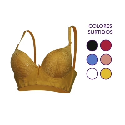 Sostén Copa B Diseño 4 Broches Con Relleno Y Barba Para Mujer - Pack 12 Unidades