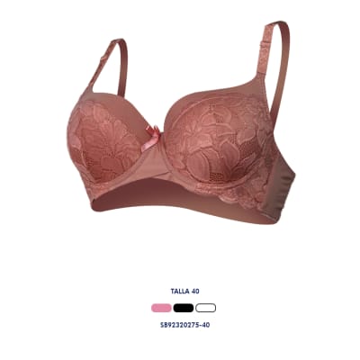 Sostén copa B con poco relleno y encaje en 2 tonos para mujer - Pack 2 unidades