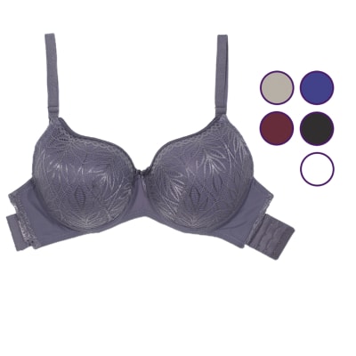 Sostén copa D con encaje de hojas colores lisos para mujer - Pack 3 unidades