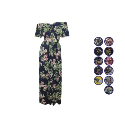 Vestido largo elásticado estampado y escote en hombros mujer - Pack 3 unidades1