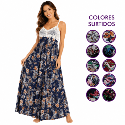 Vestidos largos diseños multicolor tejidos a crochet para mujer - Pack 6 unidades1