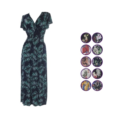 Vestidos largo de flores cuello V y pliegues en cintura para mujer - Pack 6 unidades