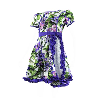 Vestido huasa morado manga corta diseños flores para niñas - Pack 1 unidad