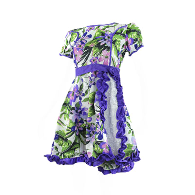 Vestidos De Huasa China Manga Corta Estampado Flores Morado Para Niña - Pack 1 Unidad