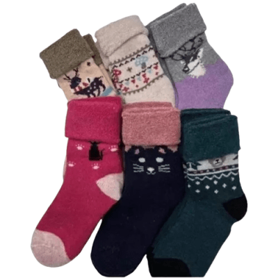 Calcetas media caña de lana con diseños de invierno para niñas - Pack 12 unidades