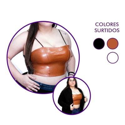 TOP CROP ECOCUERO ELASTICADO CON RELLENO PACK DE 12 UNIDADES